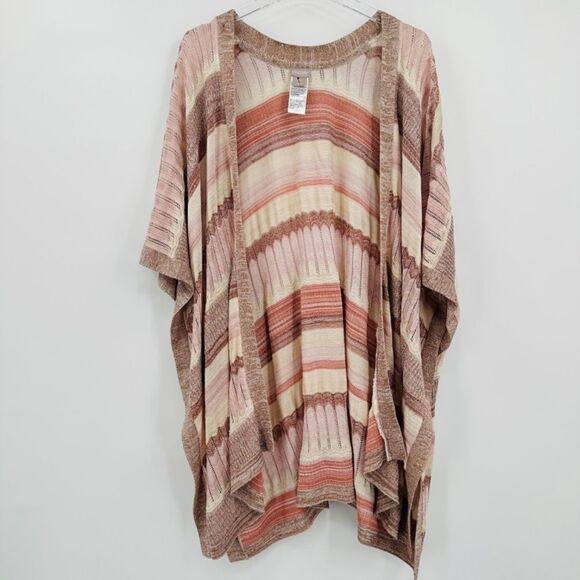 Chico’s Size Large/XL Pink Shimmer Shine Stripe Ruana Wrap Cardigan - Picture 4 of 11